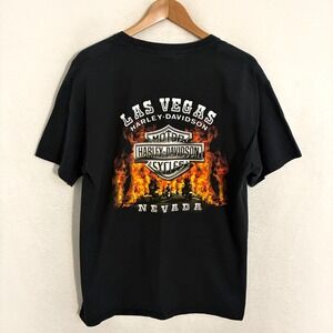 Vtg Harley Davidson Las Vegas Shirt Mens L Short Sleeve Flames Motorcycle Biker